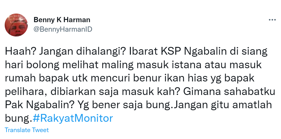 Cuitan Benny K Harman menanggapi pernyataan Ali Mochtar Ngabalin.