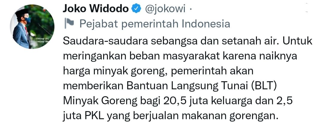 Cuitan Presiden Jokowi. 