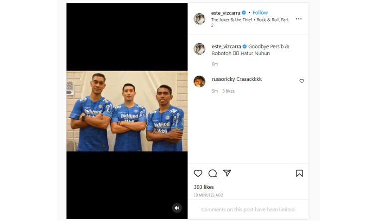Unggahan instagram Esteban Vizcarra yang mengisyaratkan hengkang dari Persib tapi sekarang sudah dihapus.