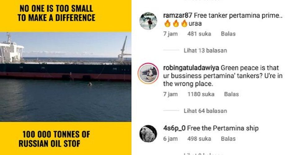 Aktivis Greenpeace di Denmark cegat kapal Pertamina Prime.