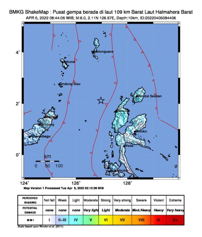 Info Terkini Gempa Halmahera Barat 5 April 2022, Diguncang Magnitudo 6.0