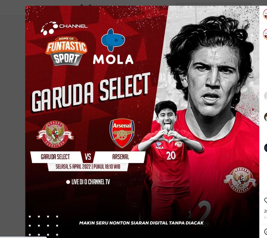 Link Live Streaming Laga Arsenal vs Garuda Select Kick off Pukul 18.05 WIB