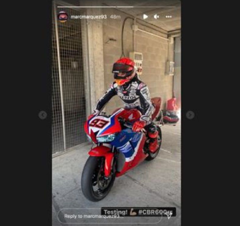 Unggahan Marc Marquez menunggangi motor CBR600rr./Instagram.@marcmarquez93.