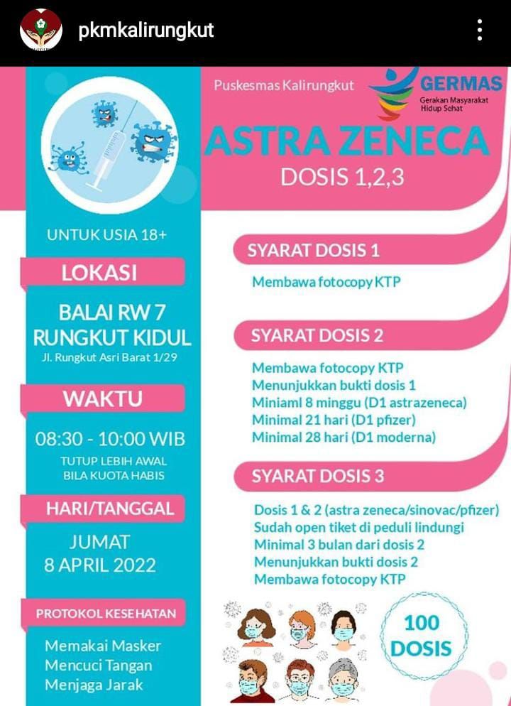 Jadwal Vaksin Aztrazeneca Dosis 1, 2 dan Booster di Surabaya, Jumat, 8 April 2022, Kuota Terbatas