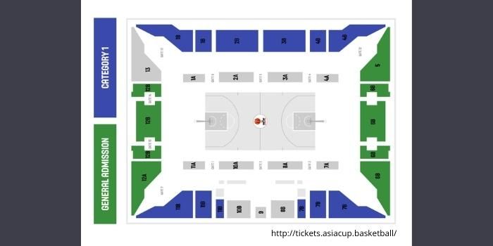 Denah tempat duduk penonton pertandingan FIBA Asia Cup 2022. Penjualan tiket early bird sudah dibuka sejak 11 April 2022