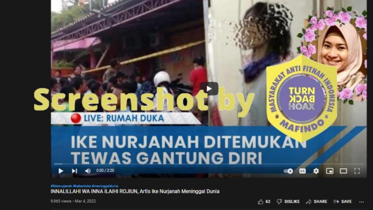 Video YouTube hoaks yang memberitakan klaim Ikke Nurjanah meninggal dunia.