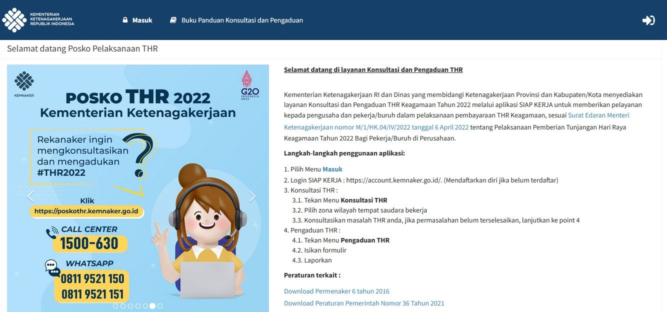 Aplikasi Posko Pengaduan THR Keagamaan Tahun 2022