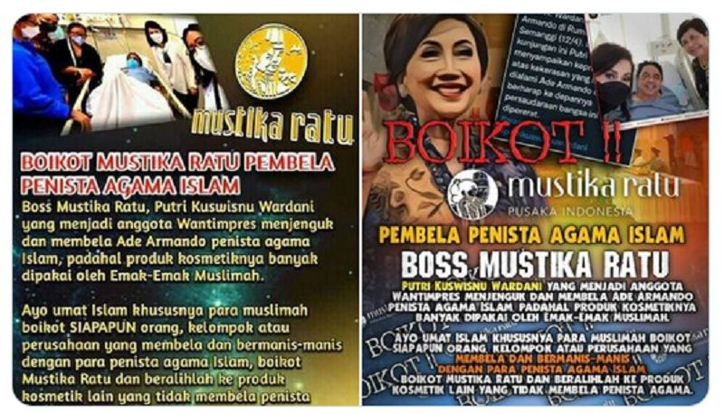 Poster ajakan boikot produk Mustika Ratu./Twitter/@KRMTRoySuryo2./