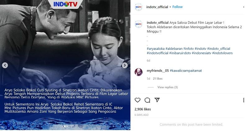 Alasan pemeran Aldebaran tinggalkan Ikatan Cinta demi syuting di film layar lebar./Instagram.@indotv_official.