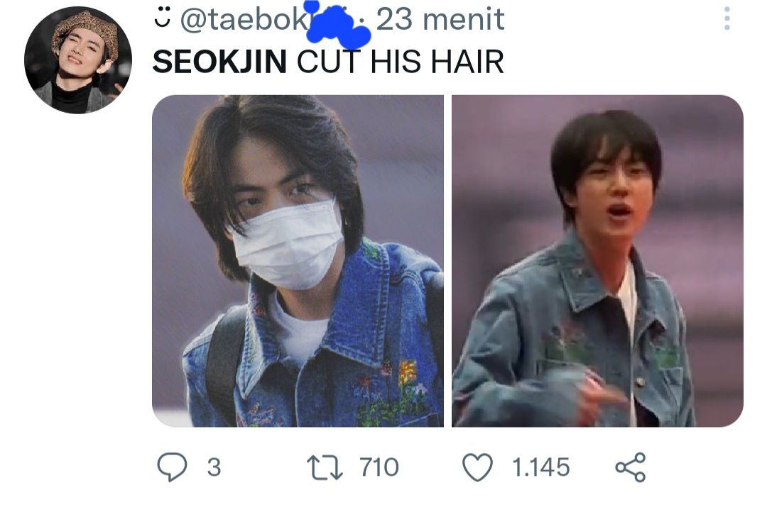 Jin BTS sebelum dan sesudah potong rambut./Twitter