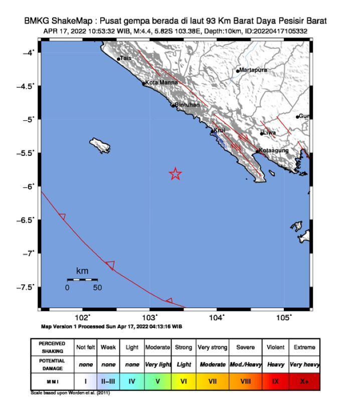 Pusat Gempa Hari Ini, LAMPUNG 17 April 2022 Mag: 4,4, BMKG Sarankan Hal