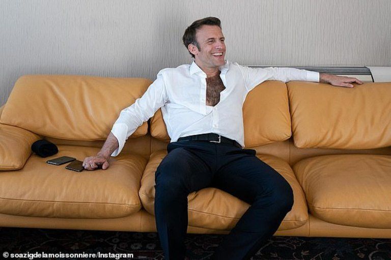 Pilpres Prancis Memanas, Presiden Emmanuel Macron Pamer Dada//Olah foto kolase Instagram DailyMail