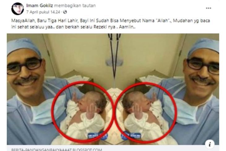 Unggahan Facebook yang mengklaim bayi berusia 3 hari sudah bisa menyebut nama Allah SWT.