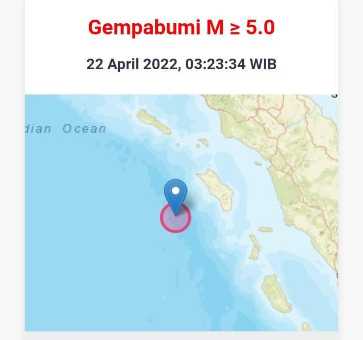 Titik Pusat Gempa Nias Terkini 22 April 2022 Mag 5 0 Bmkg Beri Arahan