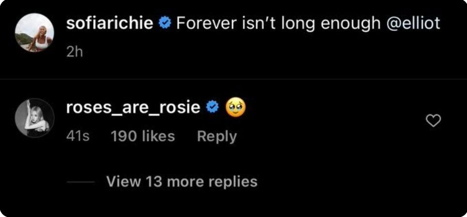 Postingan Sofia Richie yang dikomentari Rose BLACKPINK./Instagram/@sofiarichie
