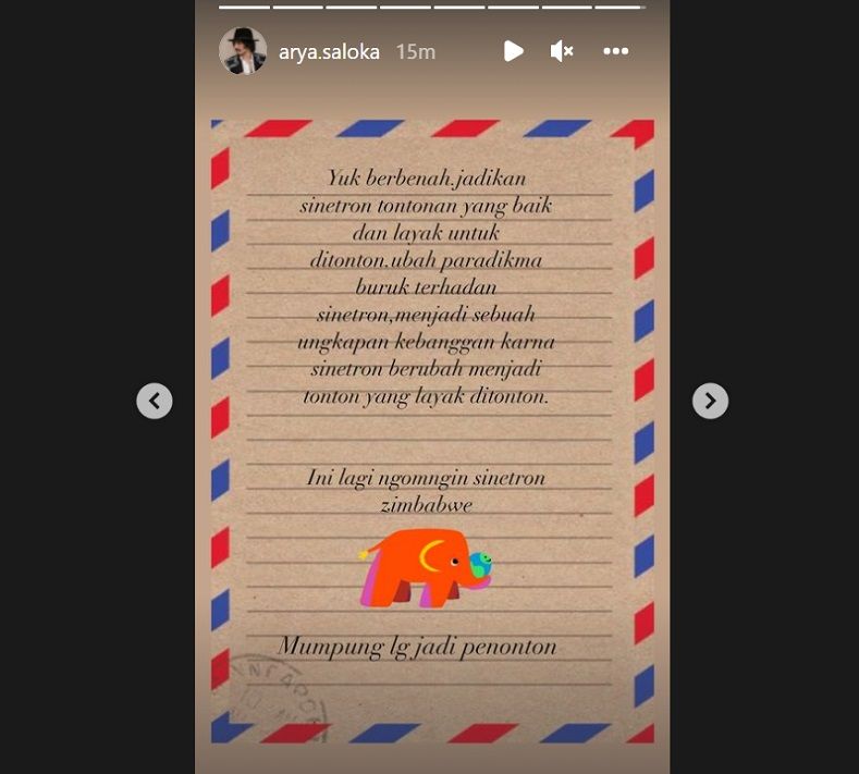 Unggahan Arya Saloka pemeran Aldebaran Ikatan Cinta./Instagram.@arya.saloka.