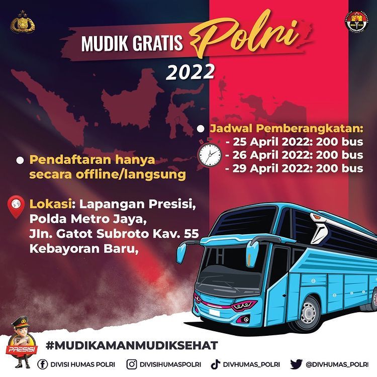 Unggahan Instagram Humas Polri tentang cara daftar mudik gratis 2022.