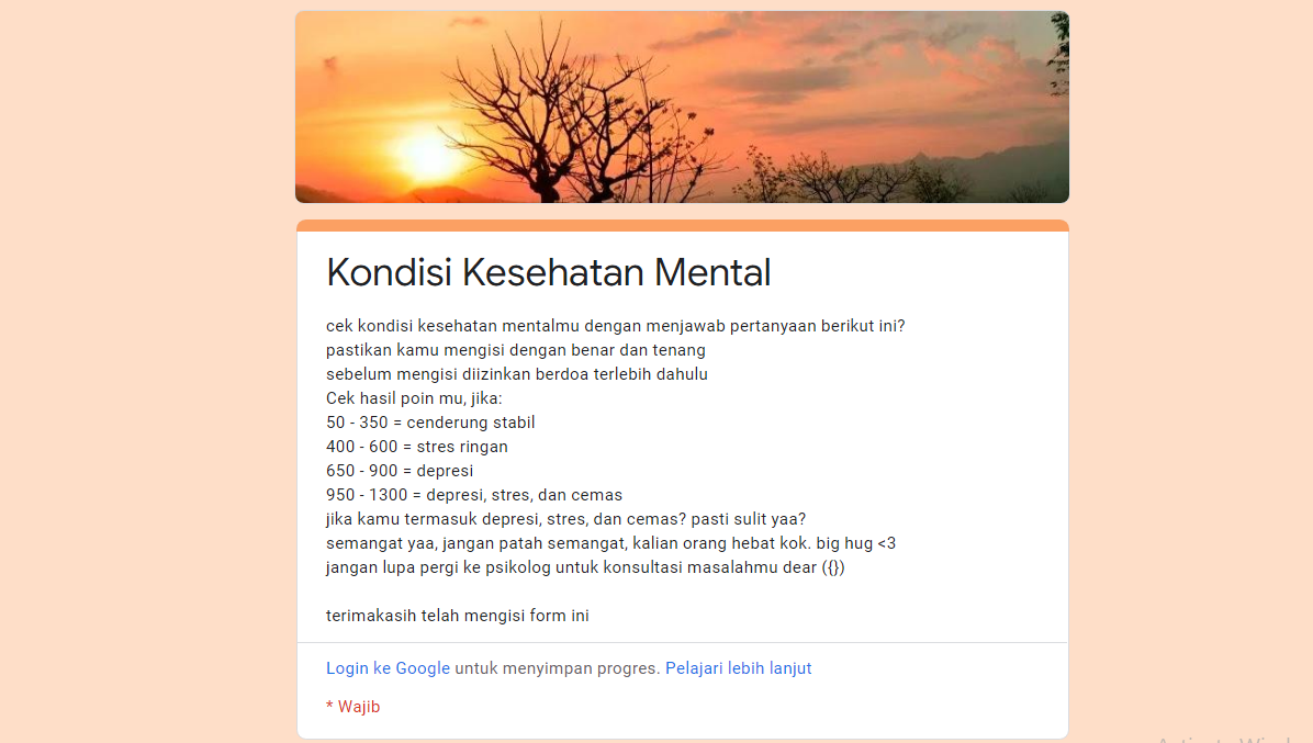Link Google Form Tes Kesehatan Mental yang Viral di TikTok, Yuk Ikut Tes  Depresi & Mental Health di Link Gform - Berita DIY