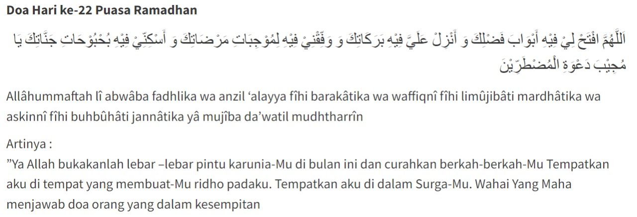 bacaan doa harian Ramadhan ke 22