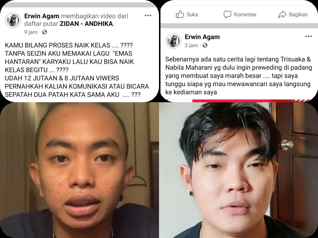Unggahan Erwin Agam di akun Facebooknya, ungkapkam kekesalannya pada Tri Duaka dan Zidan