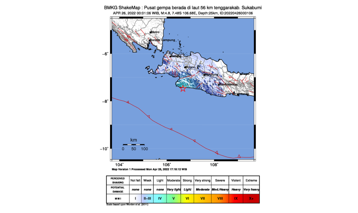 Gempa Magnitudo 4 8 Guncang Sukabumi Selasa 26 April 2022 Terasa