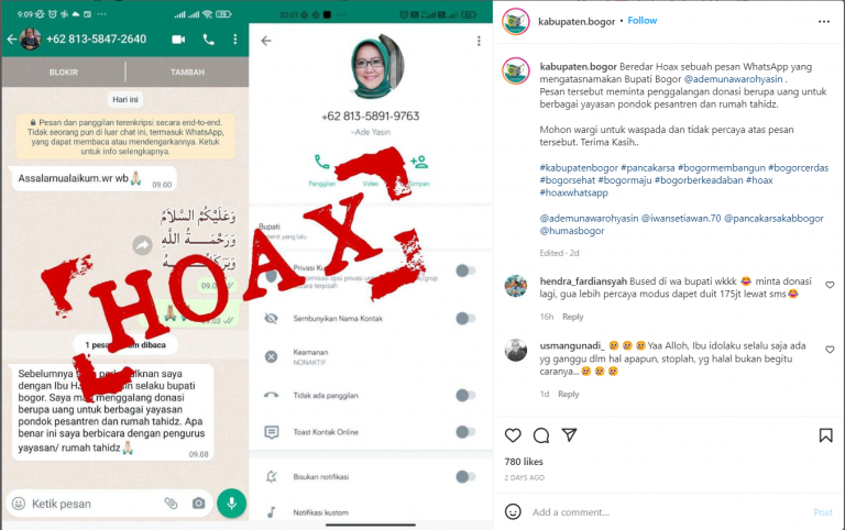 Unggahan Instagram Pemkab Bogor tentang hoaks yang mencatut Bupati Bogor Ade Yasin.