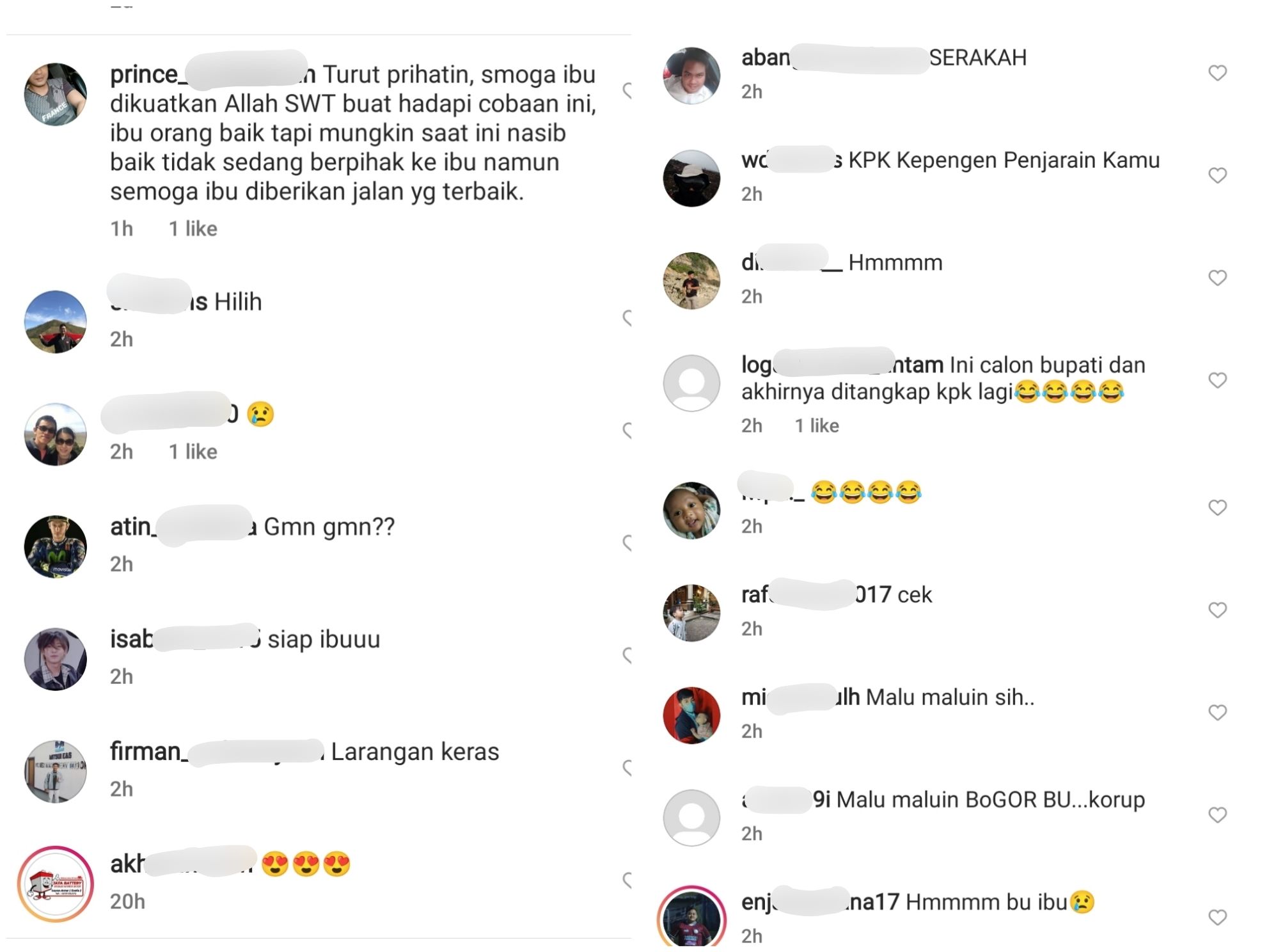 Kolom komentar Instagram Pemkab Bogor (kiri) dan Ade Yasin (kanan).