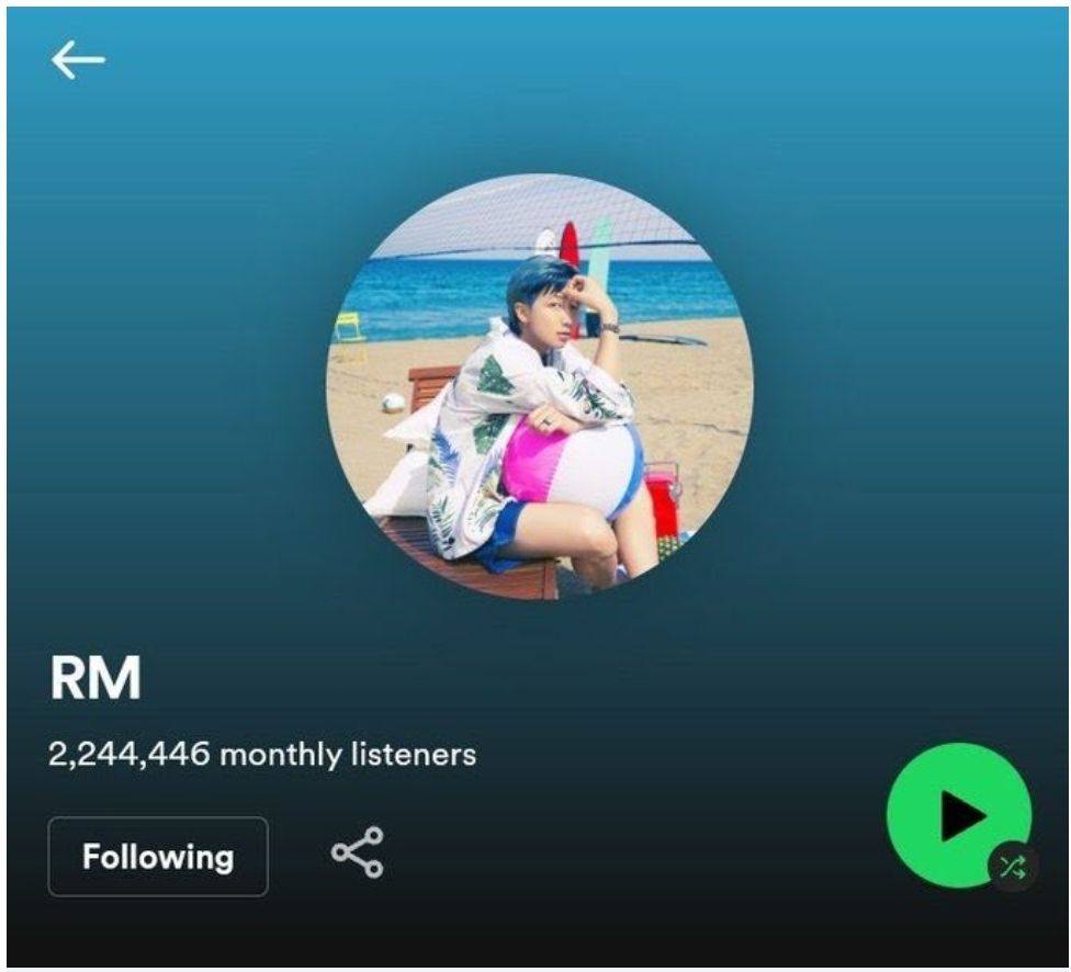 Foto profil RM BTS terbaru di Spotify./Spotify