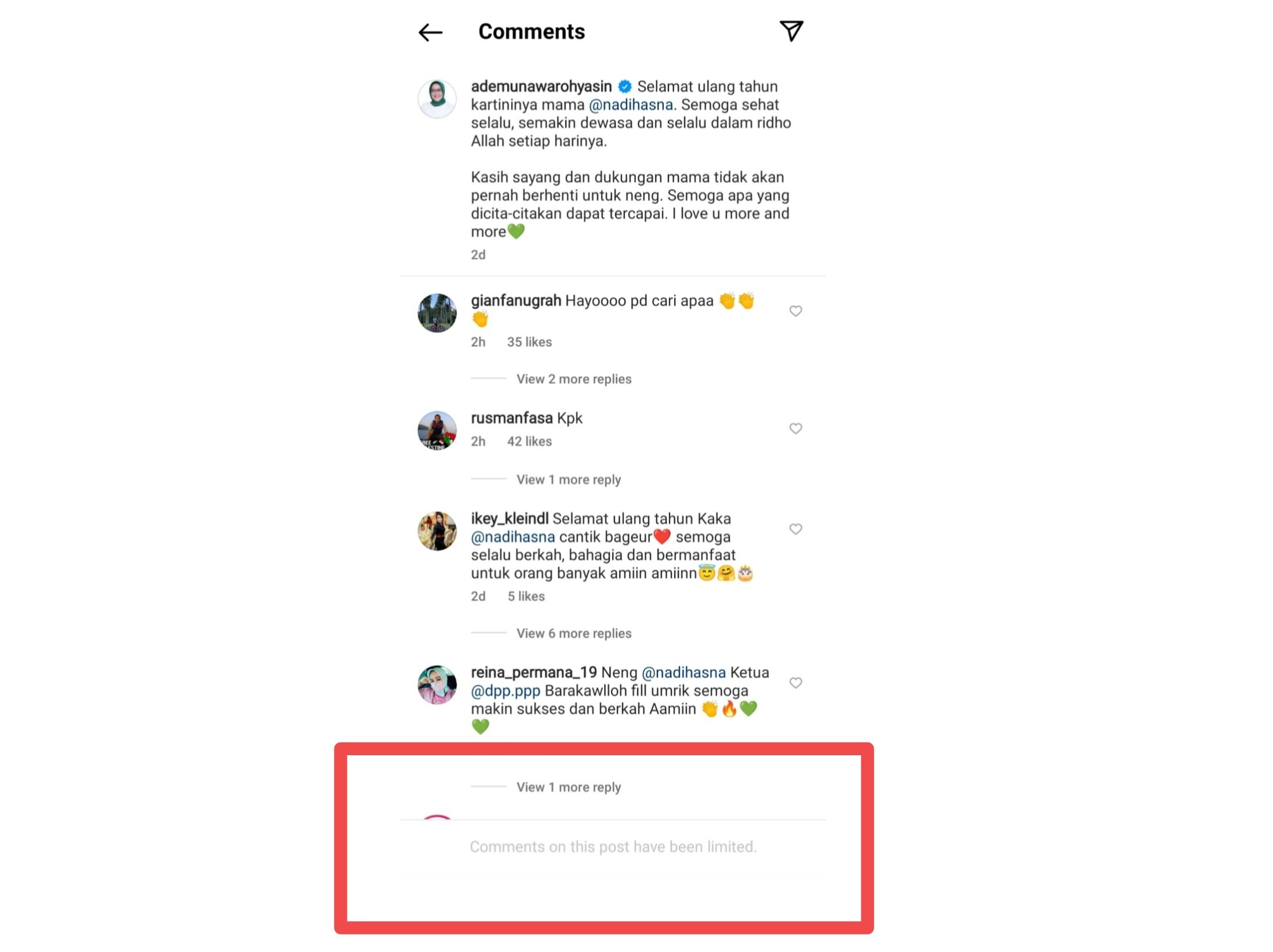Kolom komentar akun Instagram Ade Yasin ditutup.