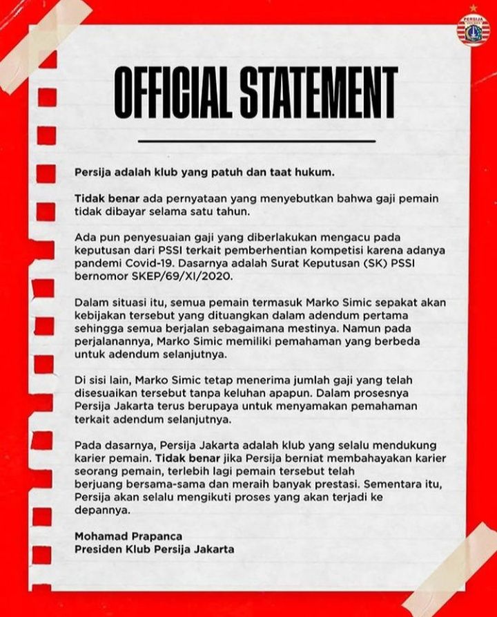 Repost batahan tim Persija Jakarta di Instagram resmi klub