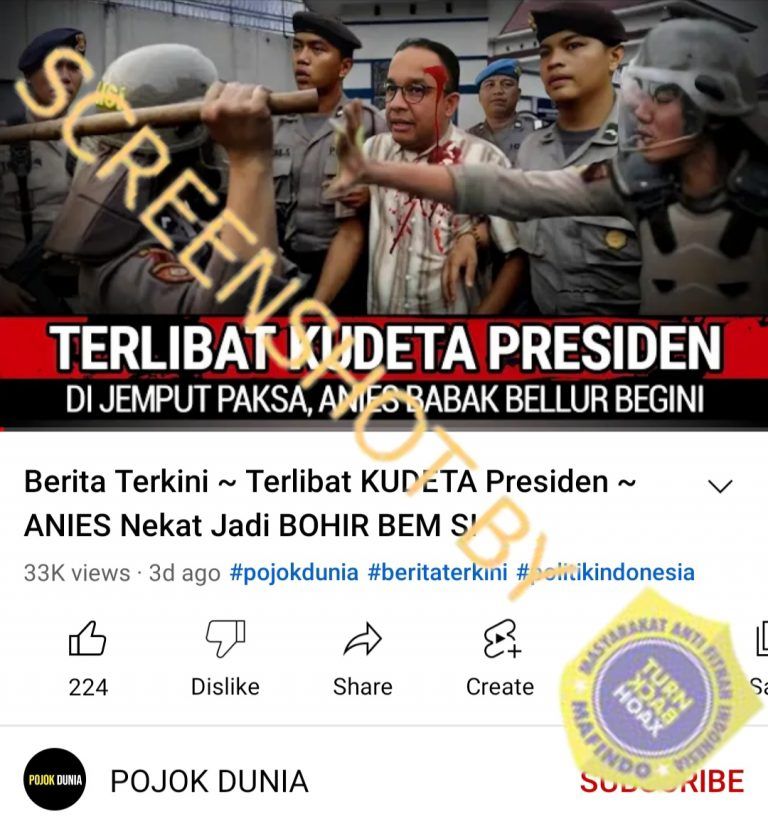 HOAX Anies Babak Belur Ikut Terlibat Kudeta Presiden dan Dijemput Paksa.