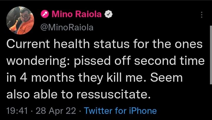 Cuitan Mino Raiola, terkait pemberitaan mengenai dirinya yang meninggal dunia.
