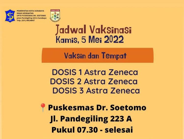 Jadwal vaksin di Puskesmas Dr Soetomo Surabaya