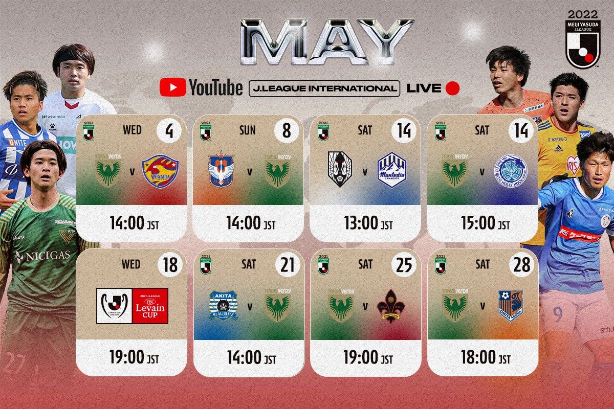Jadwal siaran langsung/live streaming Tokyo Verdy di channel YouTube J.League International pada bulan Mei 2022