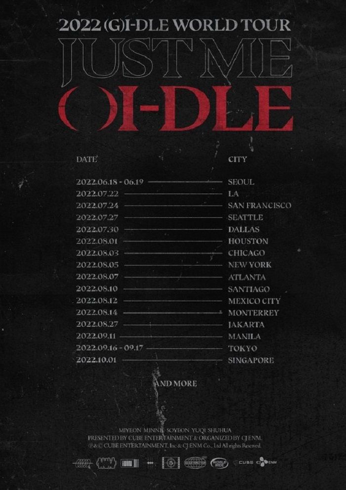 Girlband K-pop (G)I-DLE mengumumkan tanggal konser untuk tur dunia mereka, (G)I-DLE WORLD TOUR 2022, termasuk di Jakarta, Indonesia.
