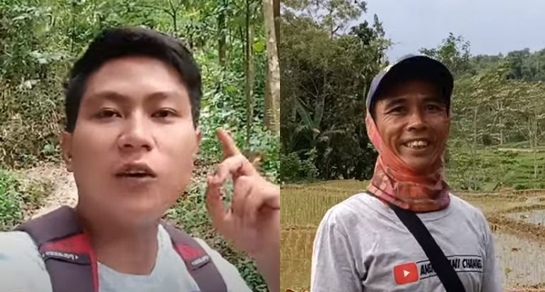 Kang Hakim (kiri) dan Adang, dua petualang asal Majalengka, menuju rumah gubuk di tegalan di Lemahsugih, Majalengka.