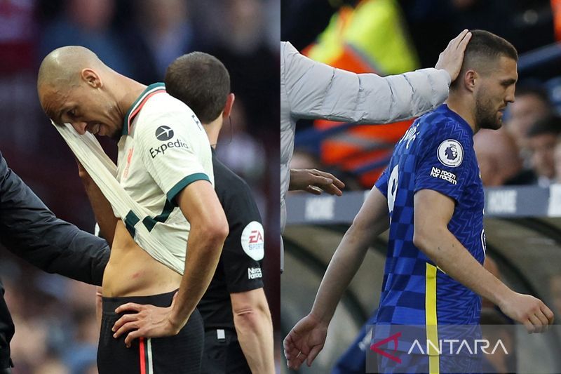 Kolase gelandang Liverpool Fabinho (kiri) dan gelandang Chelsea Mateo Kovacic yang mengalami cedera.