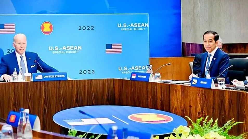 Presiden RI Joko Widodo menghadiri KTT Khusus ASEAN-AS yang digelar di Departemen Luar Negeri AS, Washington DC, Jumat 13 Mei 2022. 