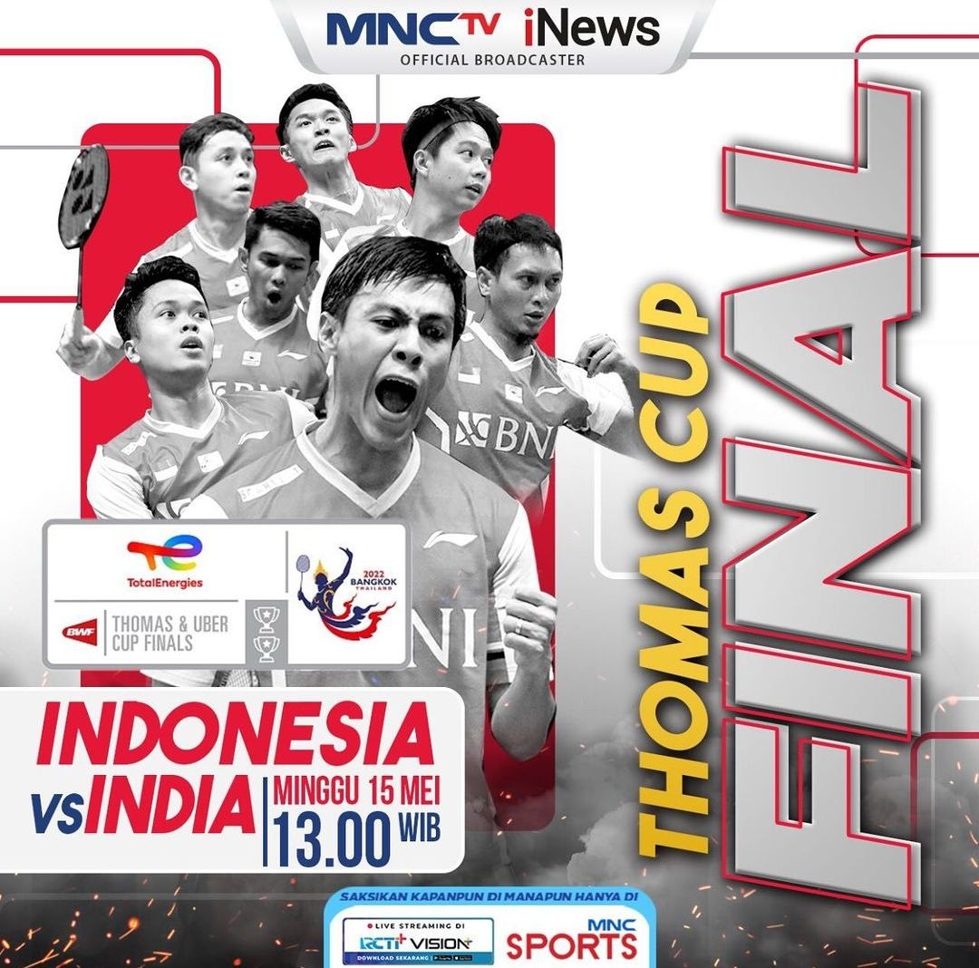 Link Live Streaming Final Piala Thomas 2022 Indonesia vs India Tayang Siang Ini Pukul 13.00 di RCTI
