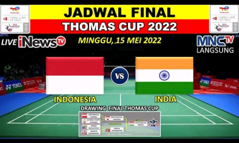 Pertandingan final Thomas Cup antara Indonesia vs India hari ini./Tangkapan layar/YouTube/Alzena Sport
