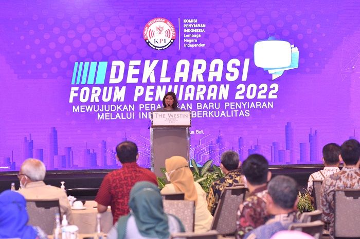 Ketua Komisi I DPR RI, Meutya Hafidz saat memberi sambutan dalam acara Deklarasi Forum Penyiaran 2022.