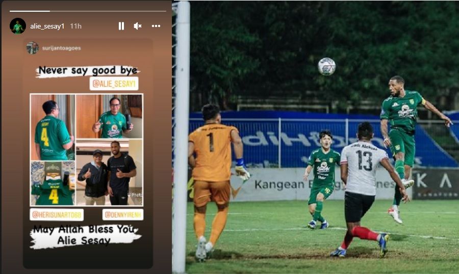 Unggahan Alie Sesay di akun instagramnya dan gol satu-satunya yang ia cetak bersama Persebaya