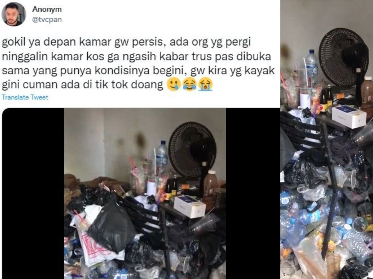 Tangkapan layar video viral tumpukan sampah di kamar kos.