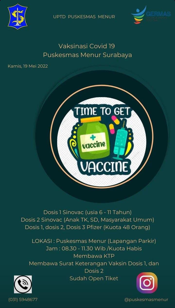 Jadwal Vaksin Sinovac dan Pfizer di Surabaya Dosis 1,2 dan Booster Kamis, 19 Mei 2022, Untuk Anak-Anak dan Umum!