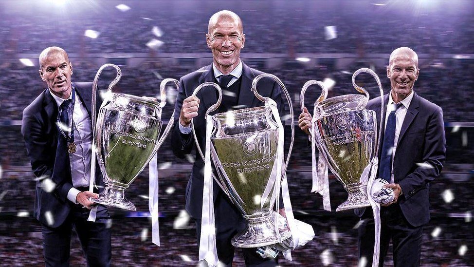 Zinedine Zidane merupakan pelatih yang mampu membawa Real Madrid menjadi juara Liga Champions tiga kali berturut-turut.