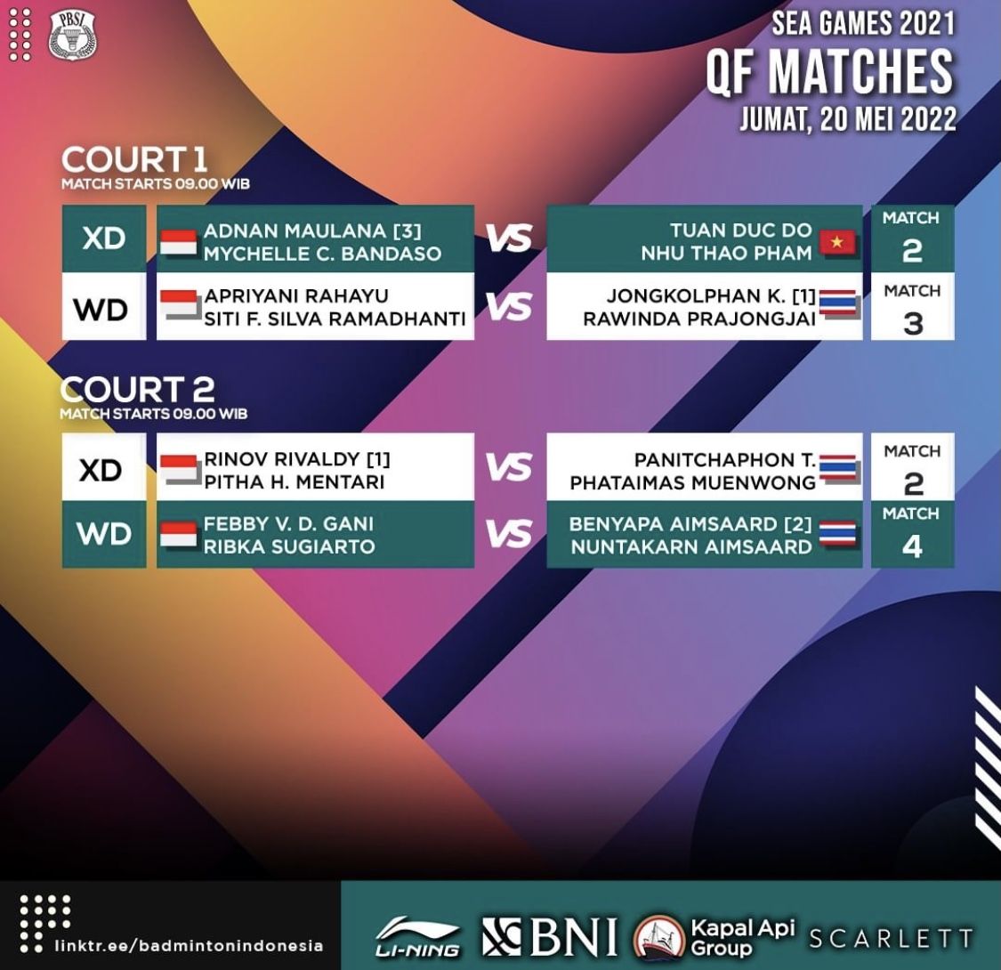 Link Live Streaming Perempat Final Badminton SEA Games 2022 Siaran Langsung Indonesia Mulai Pukul 09.00 WIB