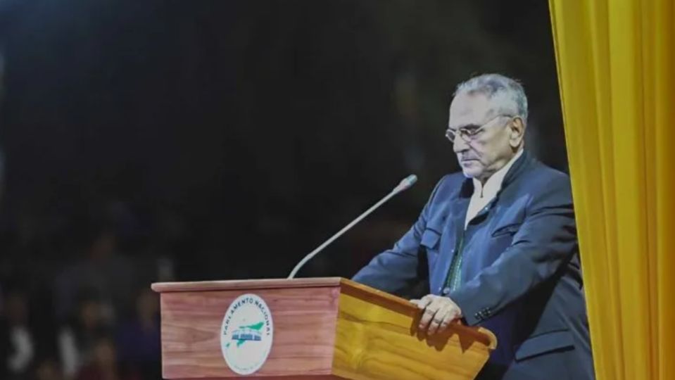 Presiden Timor Leste José Ramos Horta menyampaikan sambutan usai upacara pelantikannya di Dili, Timor Leste. 