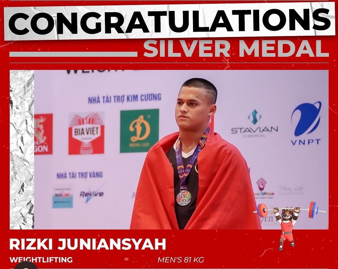 Hasil SEA Games 2021: Debut Lifter Rizki Juniansyah di Kelas 81kg Cabor Angkat Besi Torehkan Medali Perak.