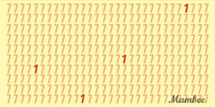 Jawaban tes fokus yang mengasah konsentrasi dan kecerdasan, ada empat buah angka 1 pada gambar.