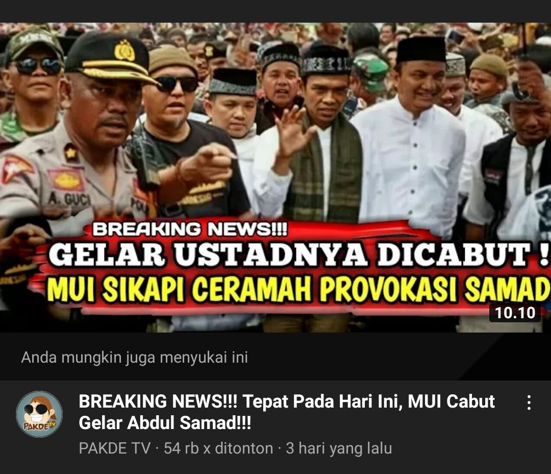 Thumbnail video yang menyebarkan informasi MUI mencabut gelar Ustadz Abdul Somad atau UAS
